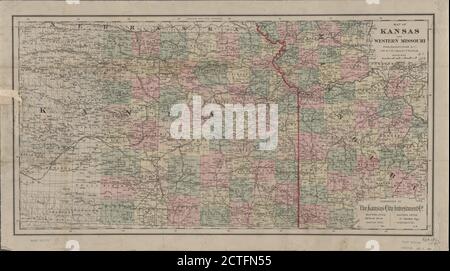 Map of Kansas and western Missouri , cartographic, Maps, 1884, G.W. & C.B. Colton & Co., G.W. & C.B. Colton & Co Stock Photo