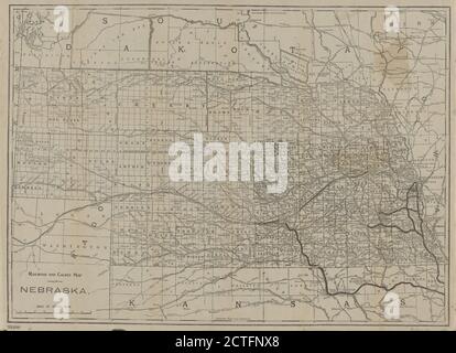 Railroad and county map of Nebraska, cartographic, Maps, 1890 Stock Photo