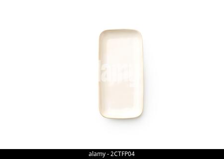 Flat lay empty rectangular plate isolated on white background top view Stock Photo