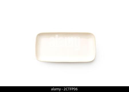 Flat lay white rectangular empty plate isolated on white background top view Stock Photo