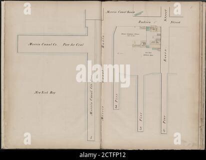 Jersey City, V. 1, Double Page Plate No. 1 Map bounded by Hudson St., Essex St., New York Bay, still image, Atlases, 1866 Stock Photo