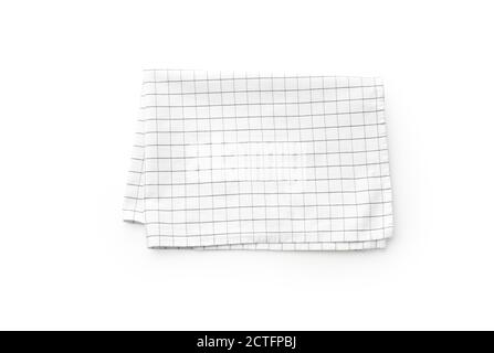 White checkered kitchen napkin isolated on white background. Folded cloth mockup Stock Photo