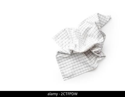 White checkered kitchen napkin isolated on white background. Folded cloth mockup Stock Photo