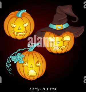 Vector illustration set of three Halloween pumpkins Stock Vector