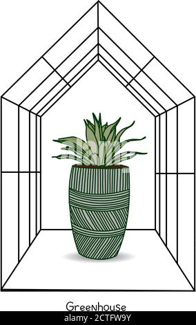 Greenhouse illustration on white background. flower house. Winter Garden. Gardening and truck farming concept. Exotic houseplant Stock Vector
