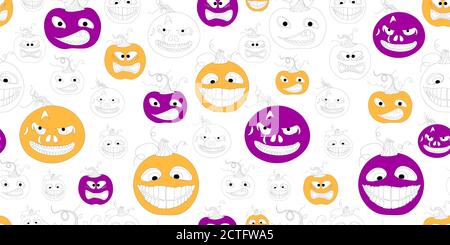 Background for Halloween. A pumpkin with a scary face. illustration vector seamless pattern. Stock Vector