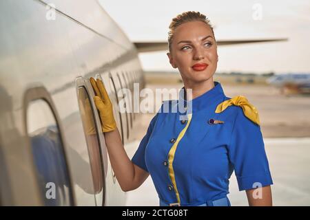 Hope you will enjoy the flight with our international airlines Stock Photo