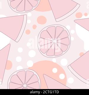 Vector seamless pattern. Background with lemon, watermelon in pink color. Great for wallpaper, cards and textile. Stock Vector