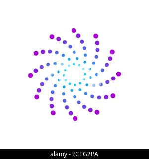 Abstract galaxy illustration.Twisting funnel space scene. Blue and purple gradient. Distant galaxy in infinite universe. Vortex made of dots. Vector Stock Vector