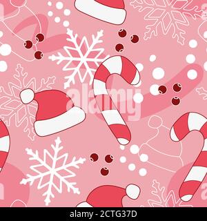 New year vector seamless pattern in pink and red colors. Stock Vector
