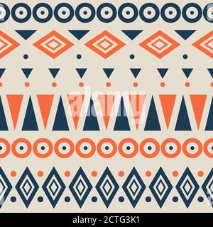 Abstract geometric pattern. Ethnic and tribal motifs. Orange, yellow, blue elements on a background. Seamless vector illustration. Stock Vector