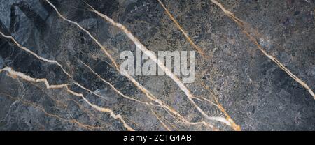 dark marble natural stone background with white golden veins Stock Photo