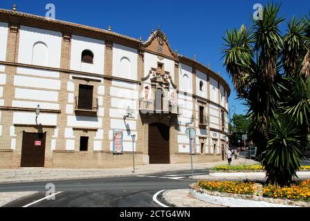 View of the circular Bullring (plaza de toros), Antequera, Spain. Stock Photo