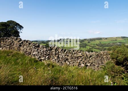 Drystone wall with rolling fields in the Peak District English countryside Stock Photo