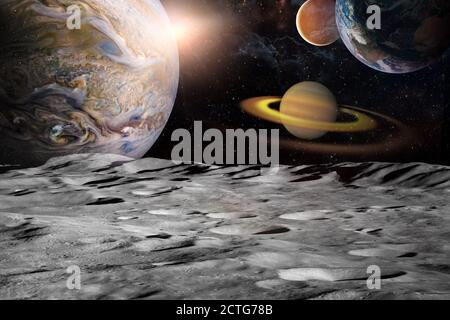 High quality Deep space beauty, planets, stars and galaxies in solar system from the moon. Elements of this image furnished by NASA Stock Photo