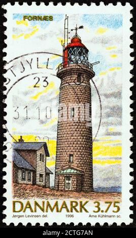 DENMARK - CIRCA 1996: A stamp printed in Denmark from the 'Lighthouses' issue shows Fornaes, circa 1996. Stock Photo