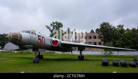 July 18, 2018, Moscow region, Russia. Twin-engined jet strategic heavy bomber Tupolev Tu-16 at the Central Museum of the Russian Air Force in Monino. Stock Photo