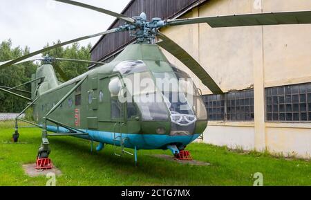 July 18, 2018, Moscow region, Russia. Soviet heavy helicopter Yakovlev Yak-24  at the Central Museum of the Russian Air Force in Monino. Stock Photo