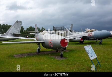 July 18, 2018, Moscow region, Russia. Soviet jet fighter Yakovlev Yak-23 at the Central Museum of the Russian Air Force in Monino. Stock Photo