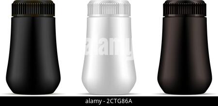 Black, brown and white plastic professional cosmetic bottle mockup. Cosmetics package vector ilustration. High quality design product, isolated. Stock Vector