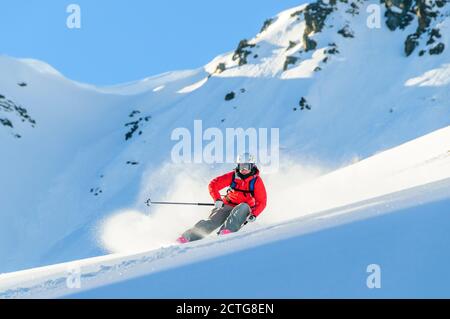 Female skier in backcountry area Stock Photo