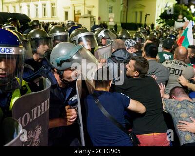 Sofia, Bulgaria. 22 Sep 2020. Clash between the police and protesters on Independence Day. The situation escalated after the protesters were not allow Stock Photo