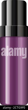 Styling foam or shaving cream gel purple cosmetic bottle. Foam jar mockup illustration. Glossy glass or plastic Vector cosmetics template. Stock Vector