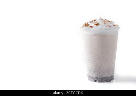 Chocolate milkshake. Covered with whipped cream in plastic glass isolated  on whi #Sponsored , #AD, #AFFILIATE, #C…