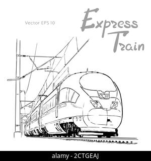 High-speed train. Hand drawn sketch vector illustration