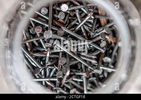 Many nails in jar texture background Stock Photo