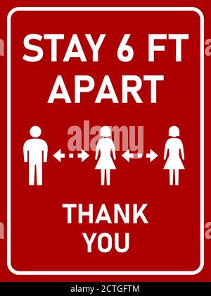 Stay 6 ft or 6 Feet Apart Thank You Horizontal Social Distancing ...