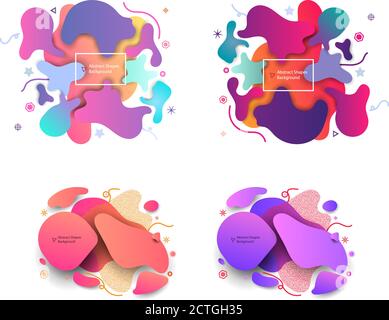 Puzzle style liquid shapes pastel and sharp color abstract backgrounds set. Decorative art elements for poster, banner, print, children. Color templat Stock Vector