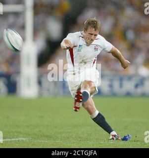 World Cup hero Jonny Wilkinson sits with the William Web Ellis trophy ...