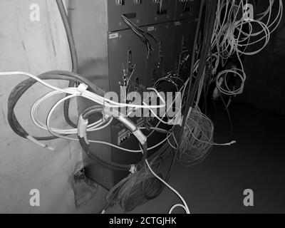 Electric Cables in a Room in Switzerland. Stock Photo