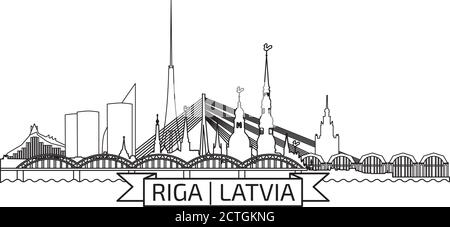 Riga Old Town Skyline during sunset time Stock Vector