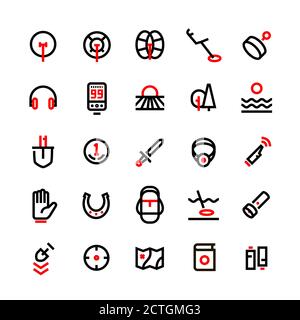 Line vector icons set on the themes: metal detectors Stock Vector