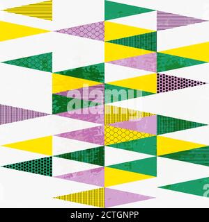 seamless background pattern, with triangles, circles, stripes, strokes and splashes, retro/vintage style Stock Vector