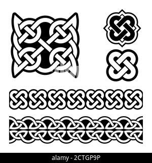 Irish Celtic braids and knots vector pattern set, traditional design elements collection inspired by Celts art from Ireland Stock Vector