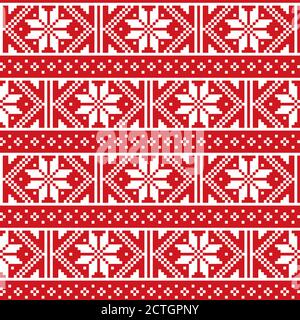 Christmas winter Fair Isle style traditional knitwear vector seamless pattern from Scotland, knit repetitive design with snowflakes Stock Vector