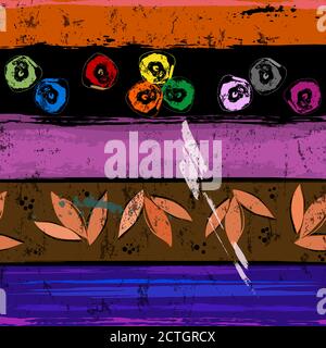 seamless abstract pattern background, with stripes, circles/dots, strokes and splashes, grungy Stock Vector