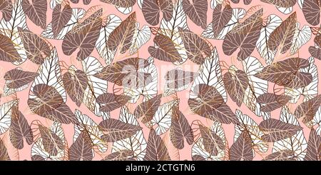 Modern exotic jungle plants illustration pattern. Creative collage contemporary floral seamless pattern. Fashionable template for design Stock Vector