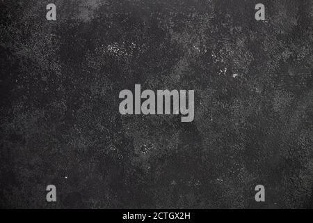 Concrete black dark gray background with scuffs and black splashes. Textured wall texture in the grunge style. Stock Photo