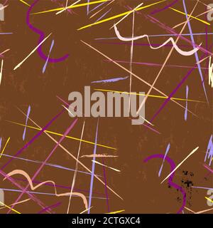 seamless abstract geometric background composition, with lines, paint strokes and splashes, on brown Stock Vector