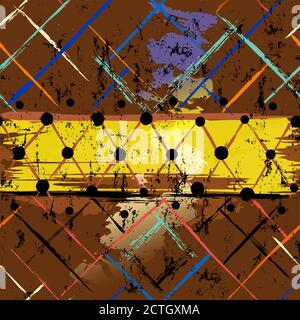 seamless abstract geometric background composition, with lines, squares, paint strokes and splashes, on brown Stock Vector