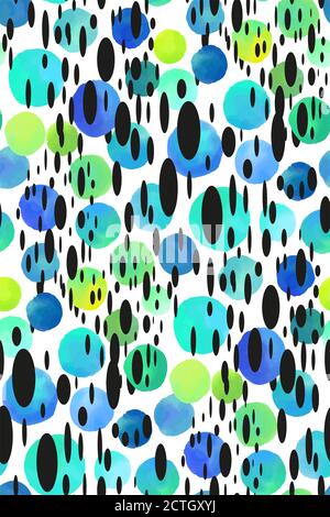 Watercolor circles seamless background pattern. Colorful dots  hand painted. Textile pattern, fabric swatch, wrapping paper. Stock Photo