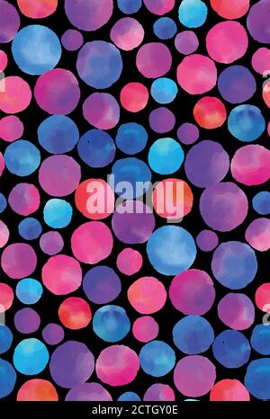 Watercolor circles seamless background pattern. Colorful dots  hand painted. Textile pattern, fabric swatch, wrapping paper. Stock Photo