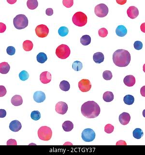 Watercolor circles seamless background pattern. Colorful dots  hand painted. Textile pattern, fabric swatch, wrapping paper. Stock Photo