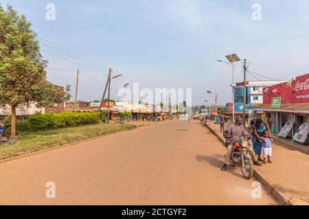 Hoima / Uganda - Februari 26 2020: Boda boda are bicycle & motorcycle taxis commonly found in East Africa. These Boda Boda is waiting for customers. Stock Photo