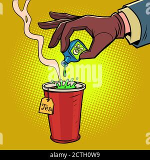 Dangerous poison is dripped into the tea. Novichok is a chemical warfare agent Stock Vector