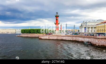 Rostral column. Spit of Vasilyevsky (Basil) Island. St.Petersburg, Russia Stock Photo